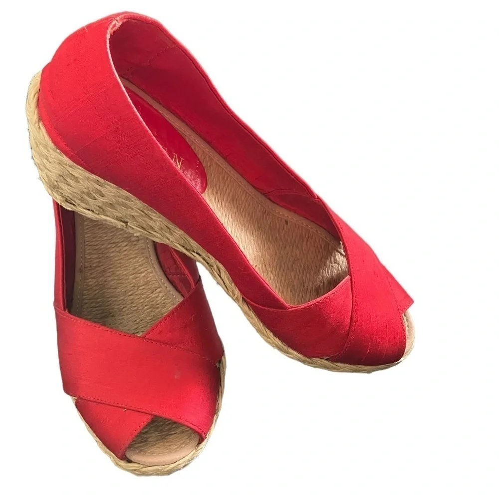 Lauren Ralph Lauren Cecilia Red Espadrille Wedge Peep Toe 6